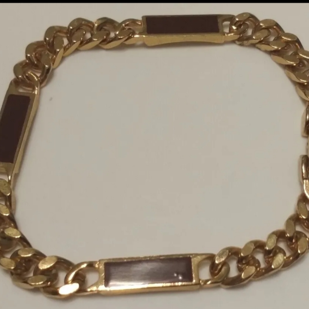 Men's Unisex Vintage Avon Gold tone Chain Bracelet with Brown spacer jewels